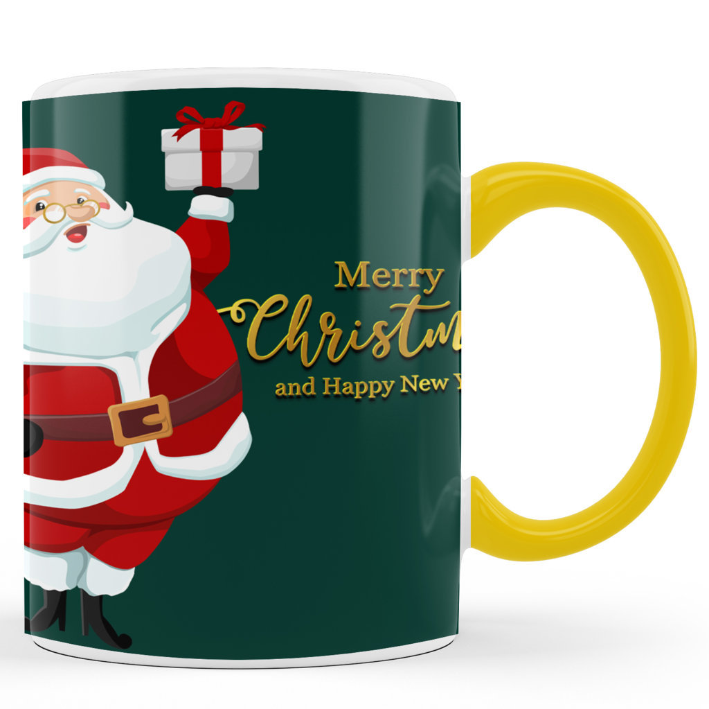 Printed Ceramic Coffee Mug | Merry Christmas & Happy New Year – Green  |Merry Christmas Day Mug | 325 Ml 